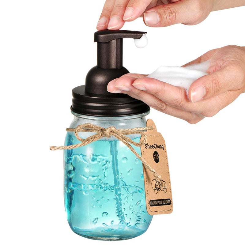 SheeChung 2 Pack Mason Jar Foaming Soap Dispenser Lids for Standard Mouth, Foaming Soap Dispenser Pump Replacement for Hand Sanitizer, Bath Liquid, Facial Cleansing Foam, Makeup Remover Water - Bronze - Image 3